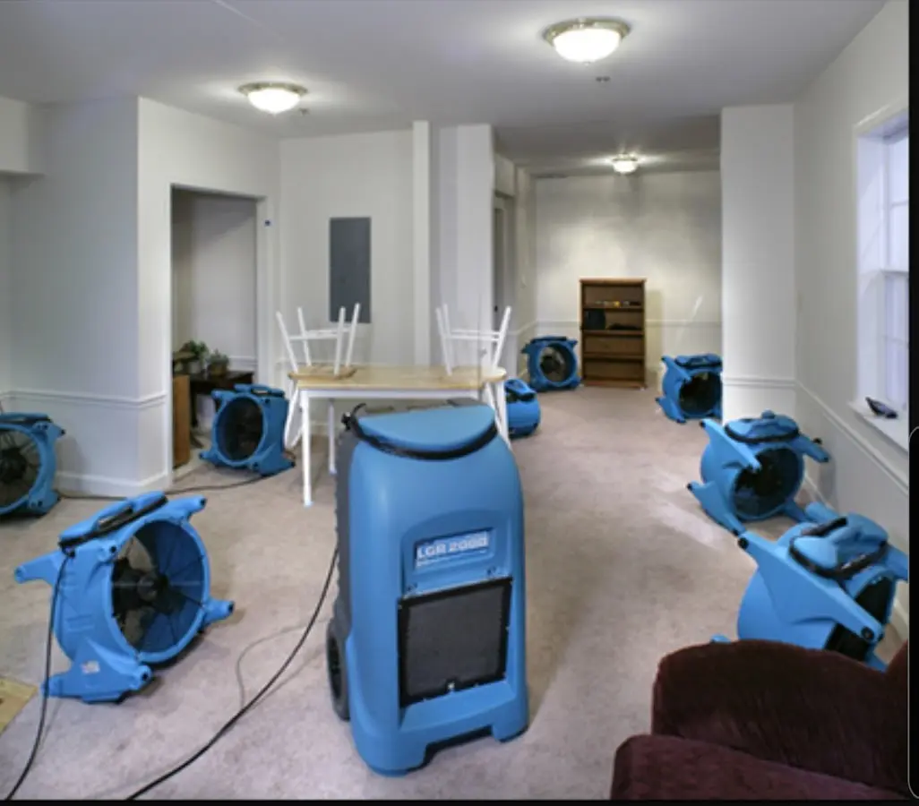 Air movers and dehumidifier setup for Water Extraction & Removal in Hermitage